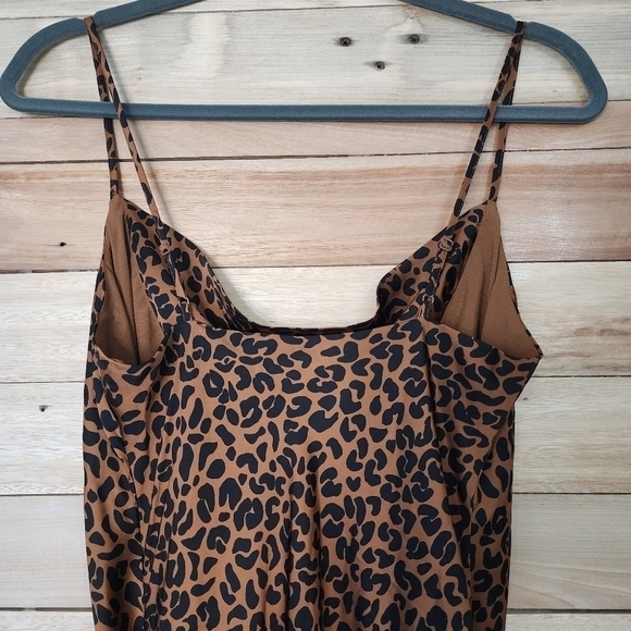 Good American Brown Black Chai Leopard Satin Midi Slip Dress woven Intimate - Picture 13 of 16